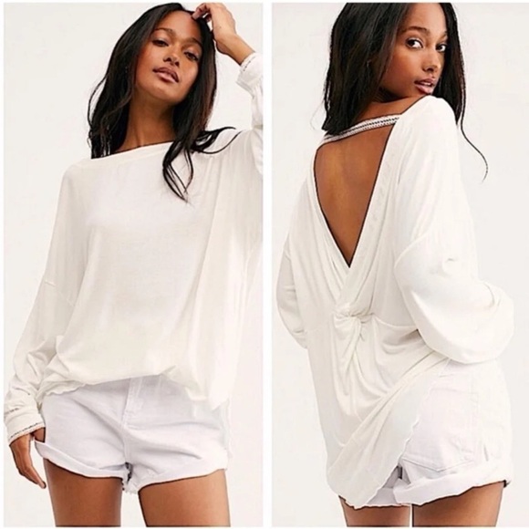 Free People Tops - Free People Shimmy Shake Oversized Ribbed Tunic Top Alpine Ivory 
Size XS -Large